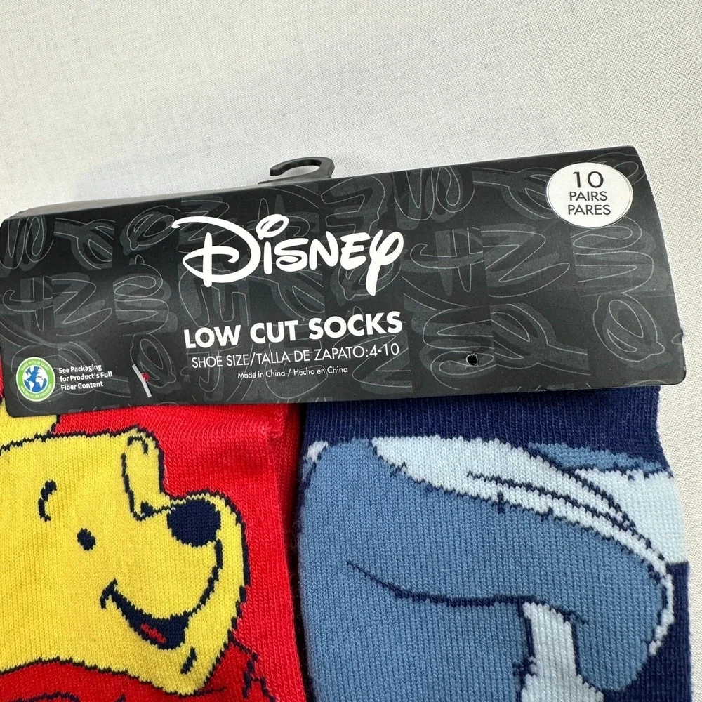 Disney 10 Pair Low Cut Socks Winnie‎ The Pooh Kids 4-10 Pack